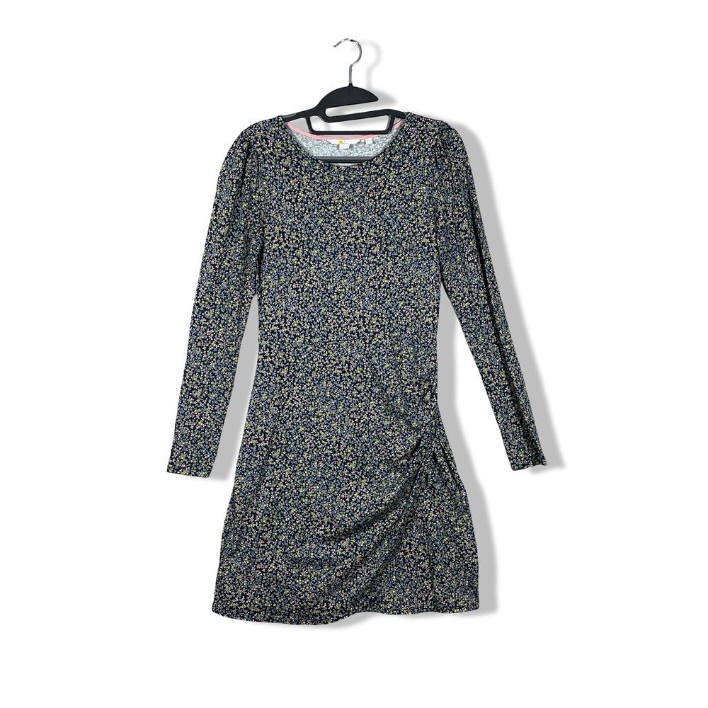 Boden Mini Dress Womens 2R Black Floral Cottagecore Ditsy Boho Ruched Cute